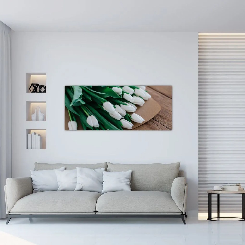 Tablou cu buchet de lalele albe (120x50 cm)
