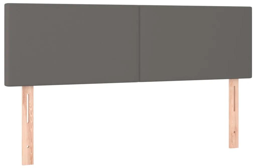 Pat box spring cu saltea, gri, 140x200 cm, piele ecologica Gri, 140 x 200 cm, Design simplu