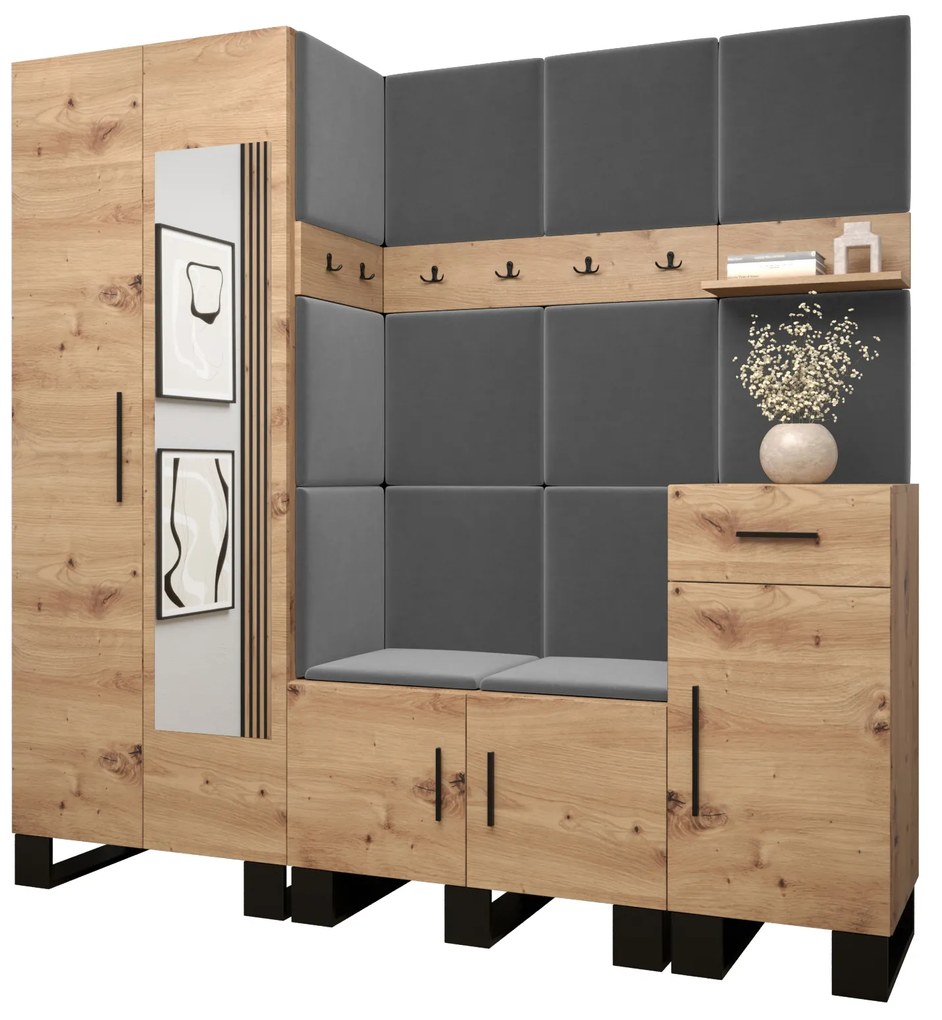 Set mobilier pentru hol Amanda 13 (Stejar artisan + gri închis). 1085968