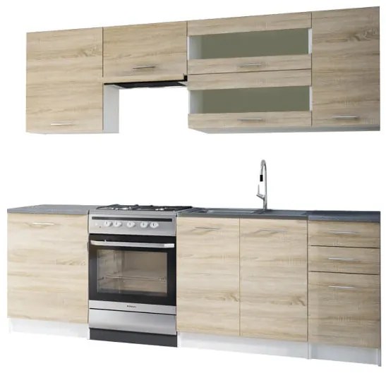 Bucatarie, 2,4 m, GLOBAL299 - alb/stejar sonoma