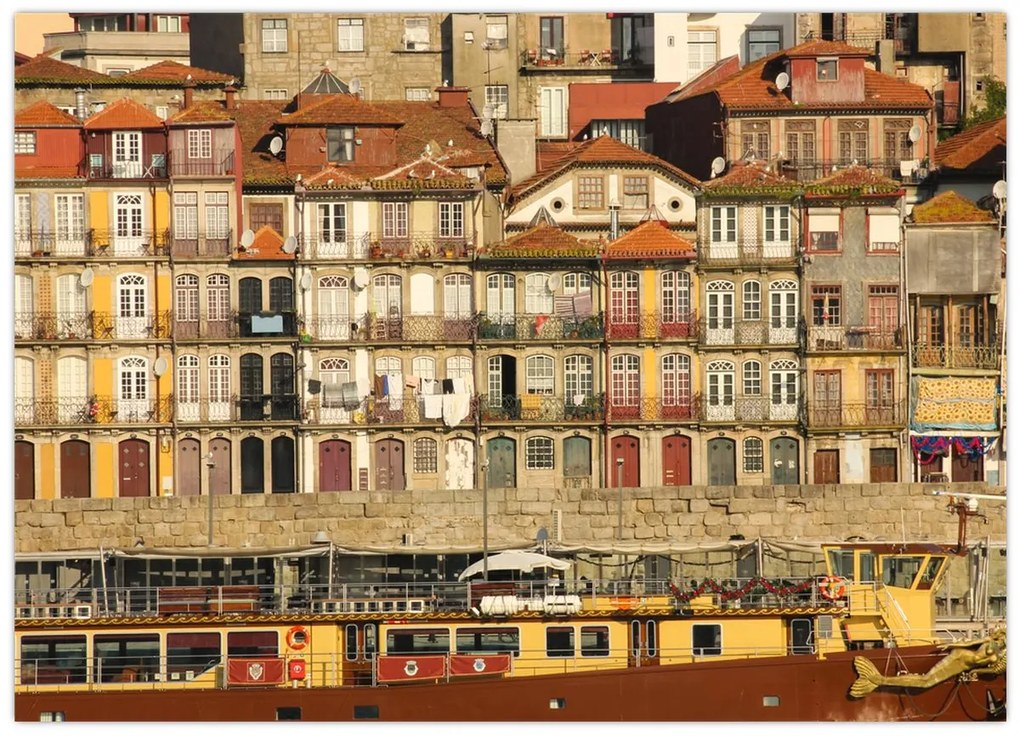 Tablou pe sticlă - Cartierul Waterfront, Portugalia (70x50 cm)