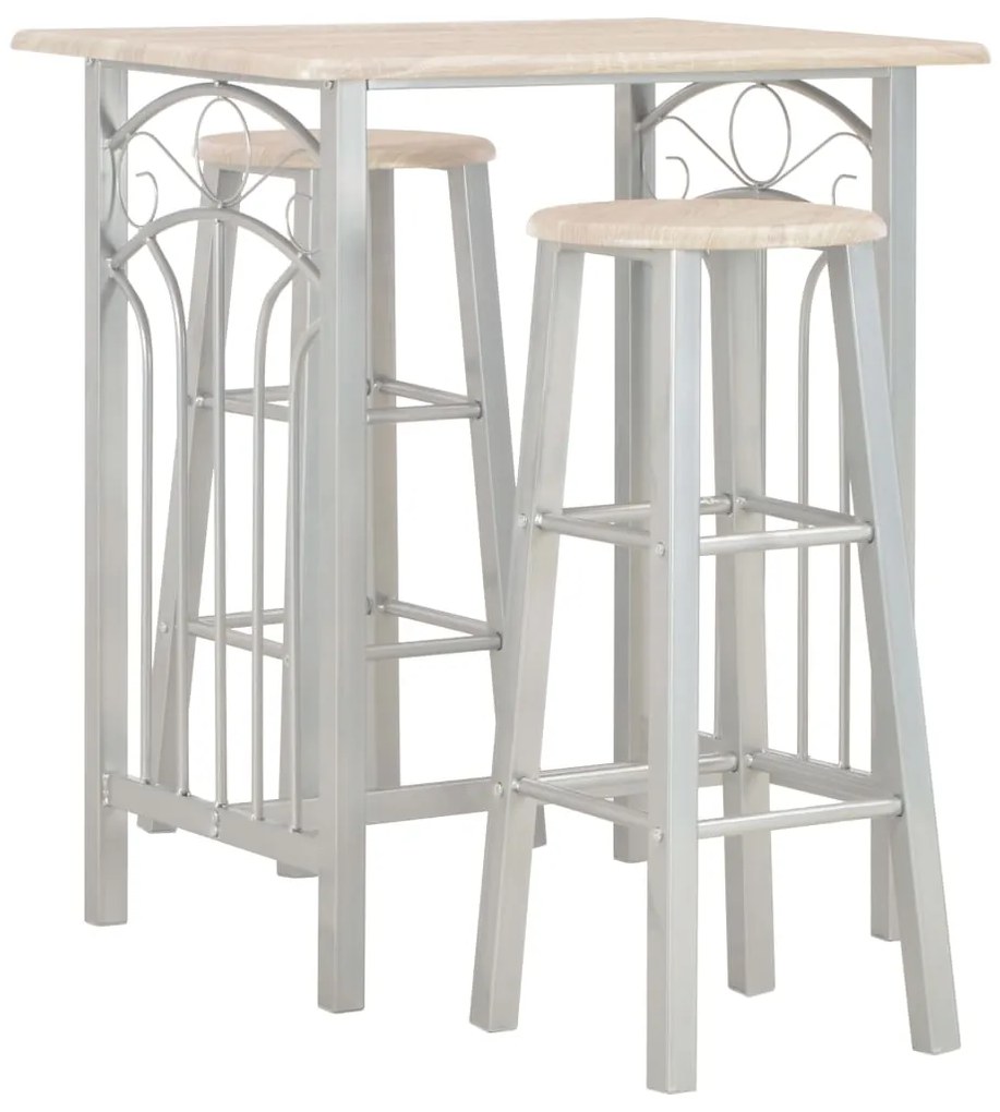 284398 vidaXL Set mobilier de bar, 3 piese, lemn și oțel