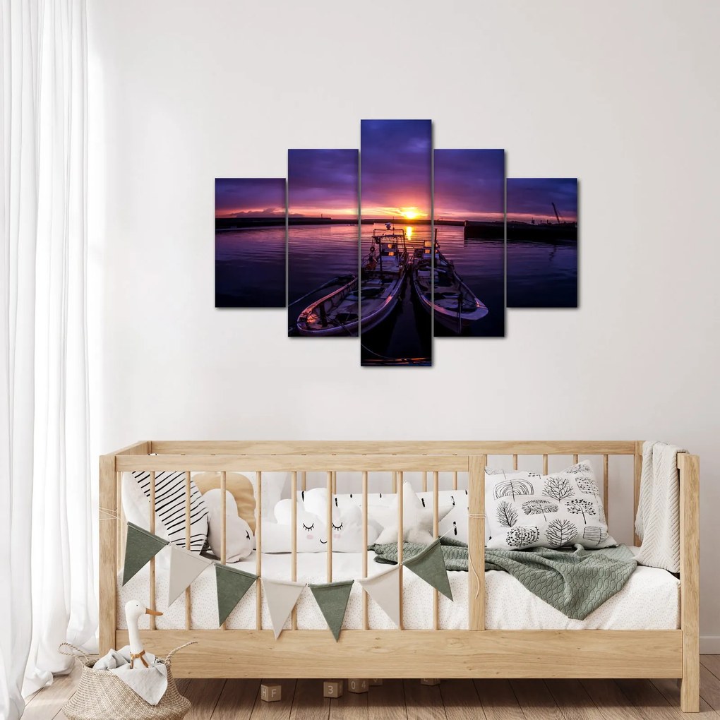 Tablou cu barci pescărești în port (150x105 cm)