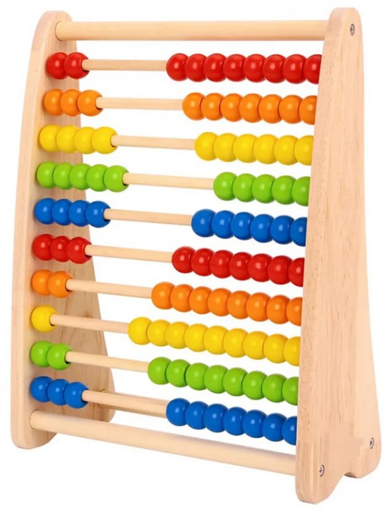 Numaratoare din lemn masiv NOVOKIDS™ Wooden Abacus, 10 randuriX10 bilute de numarat, 25x12x32 cm, Jucarie educativa, Materiale Eco, Multicolor