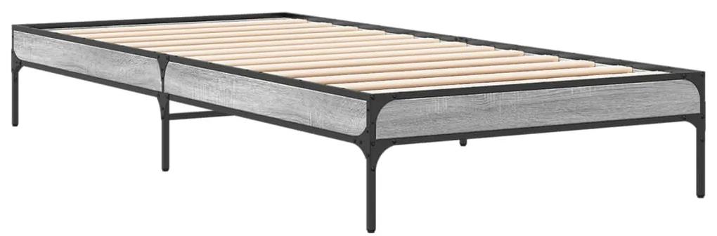 845059 vidaXL Cadru de pat, gri sonoma, 75x190 cm, lemn prelucrat și metal