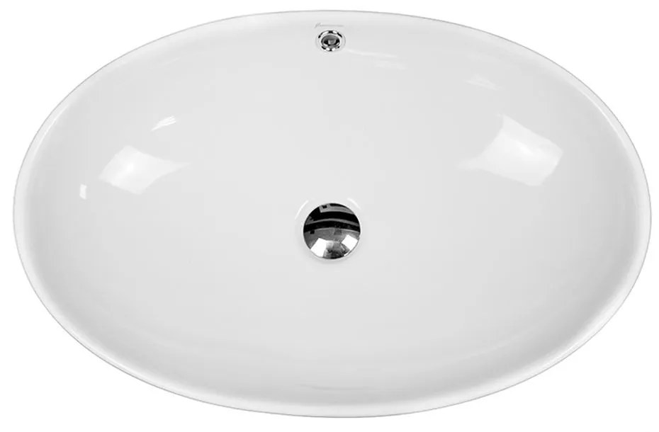 Lavoar pe blat alb lucios 64 cm, oval, cu preaplin, Fluminia Nil