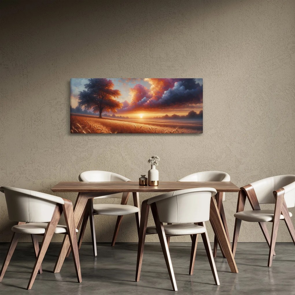 Tablou – Apus de soare pe câmp (120x50 cm)