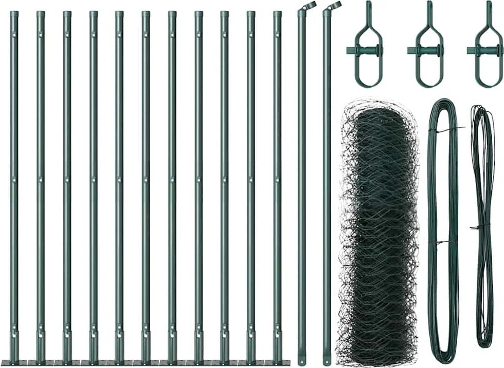 vidaXL Stâlp de gard. Verde 25 x 0,5 m (plasă de 50 mm) Oțel
