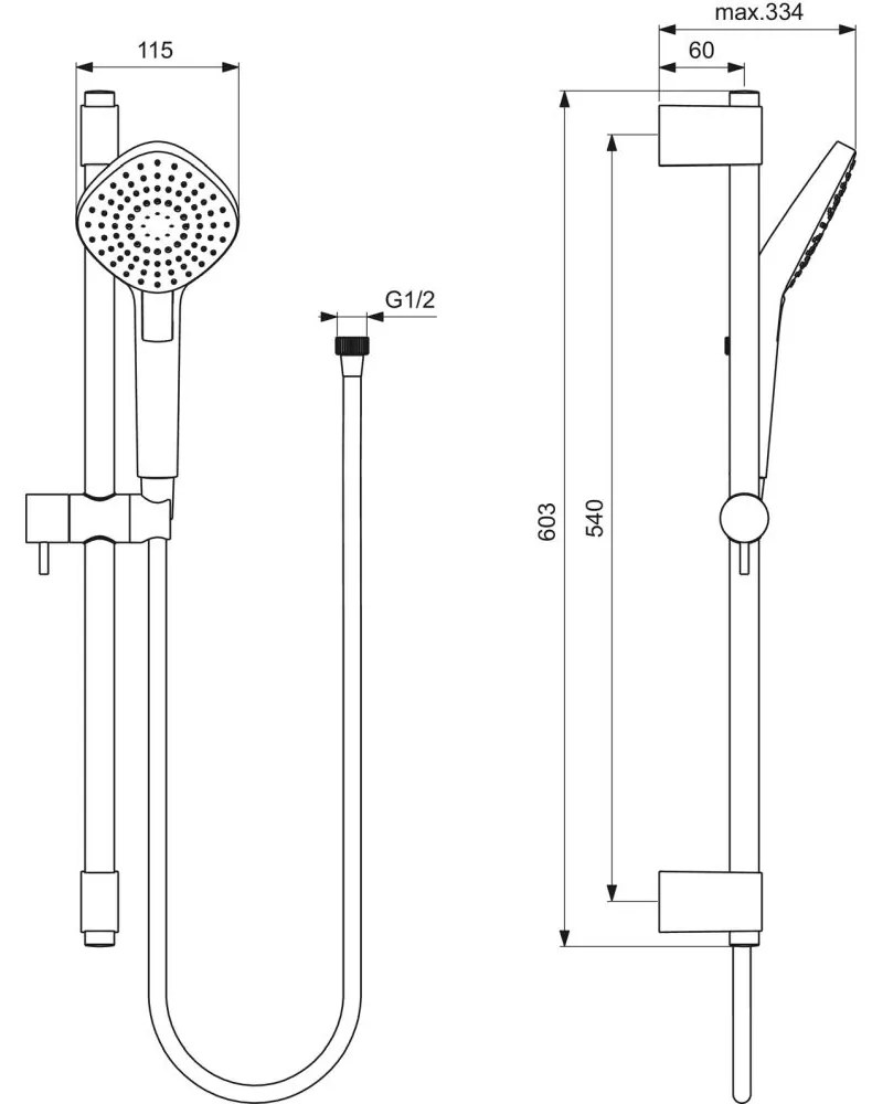 Set de dus Ideal Standard Idealrain Evo cu bara 60 cm, para dus 3 functii si furtun, crom lucios