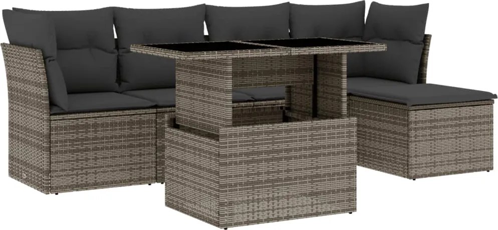 vidaXL Set mobilier grădină cu perne, 6 piese, gri, poliratan