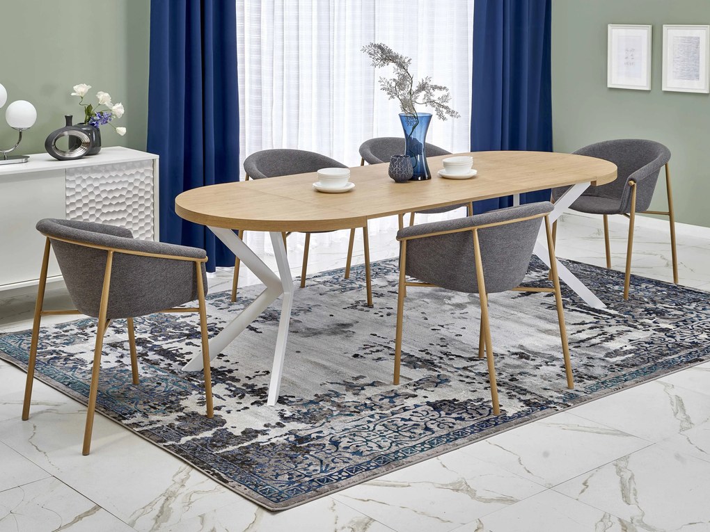 Masă de sufragerie extensibilă 100-250 cm Pepeera (alb + auriu) (pentru 6 8 persoane). 1049334