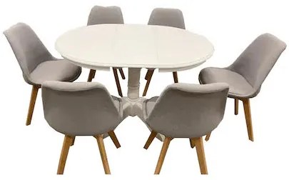 SET LID 74 MASA EXTENSIBILA CU 6 SCAUNE TAPITATE CATIFEA GRI, 90CM RESTRANSA, 120CM EXTINSA, 90CM LATIME, 75CM INALTIME