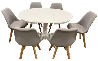 SET LID 74 MASA EXTENSIBILA CU 6 SCAUNE TAPITATE CATIFEA GRI, 90CM RESTRANSA, 120CM EXTINSA, 90CM LATIME, 75CM INALTIME