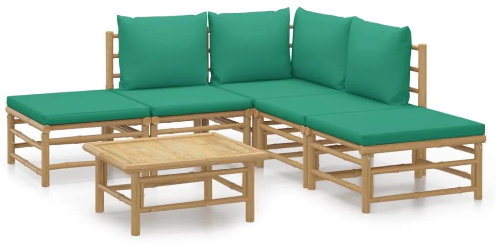 3155143 vidaXL Set mobilier de grădină cu perne verzi, 6 piese, bambus