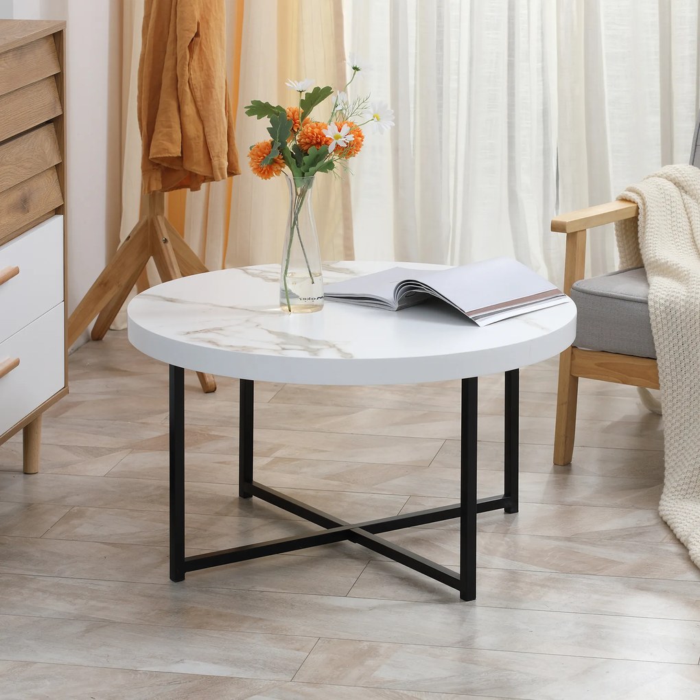 Masa de cafea rotunda , masa centrala moderna cu blat cu efect de marmura si picioare metalice Φ80 x 45 cm HOMCOM | Aosom Romania
