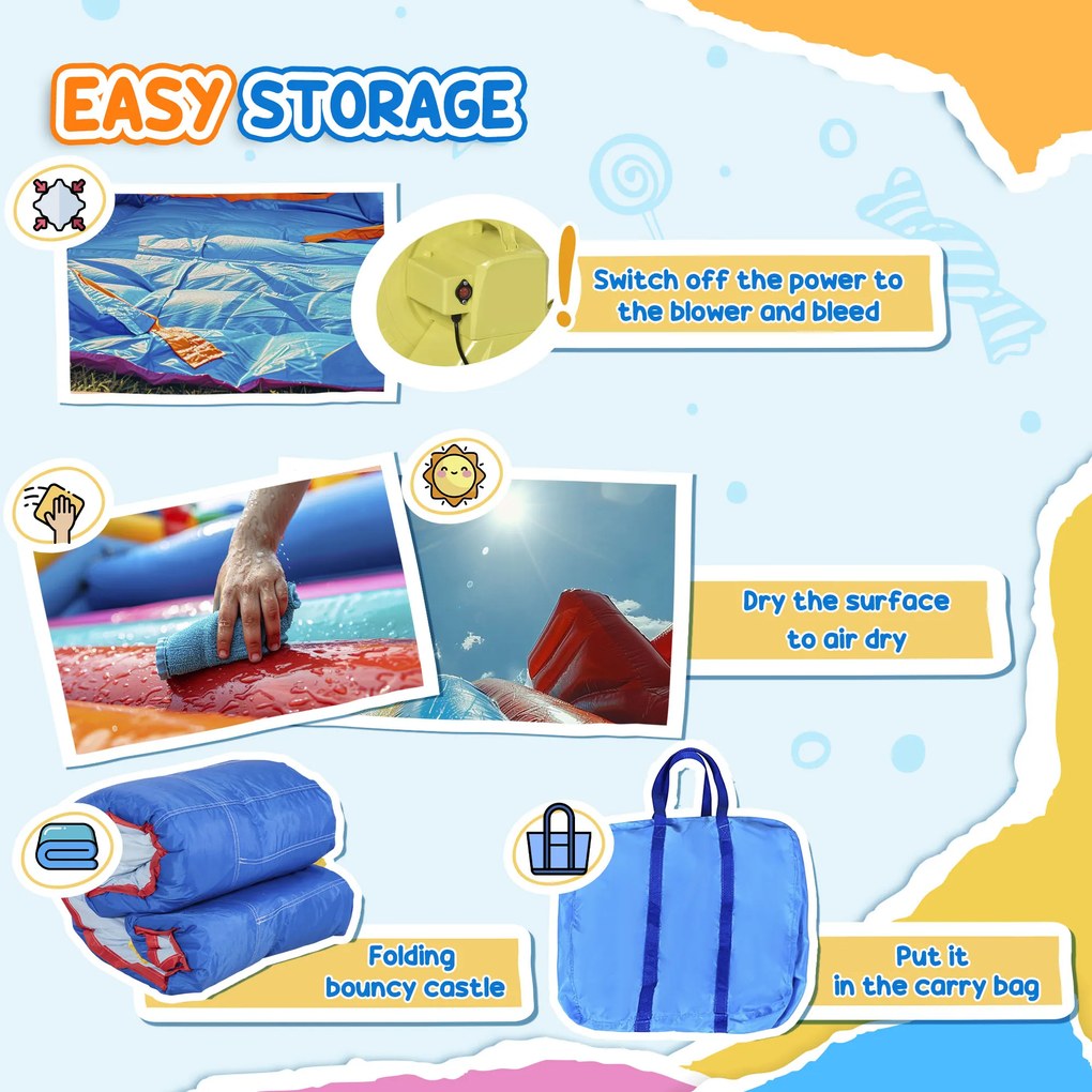 Outsunny 4 in 1 pentru copii Tobogan de apa Bounce House tobogan, trambulina, piscina, pentru copii de 3-8 ani