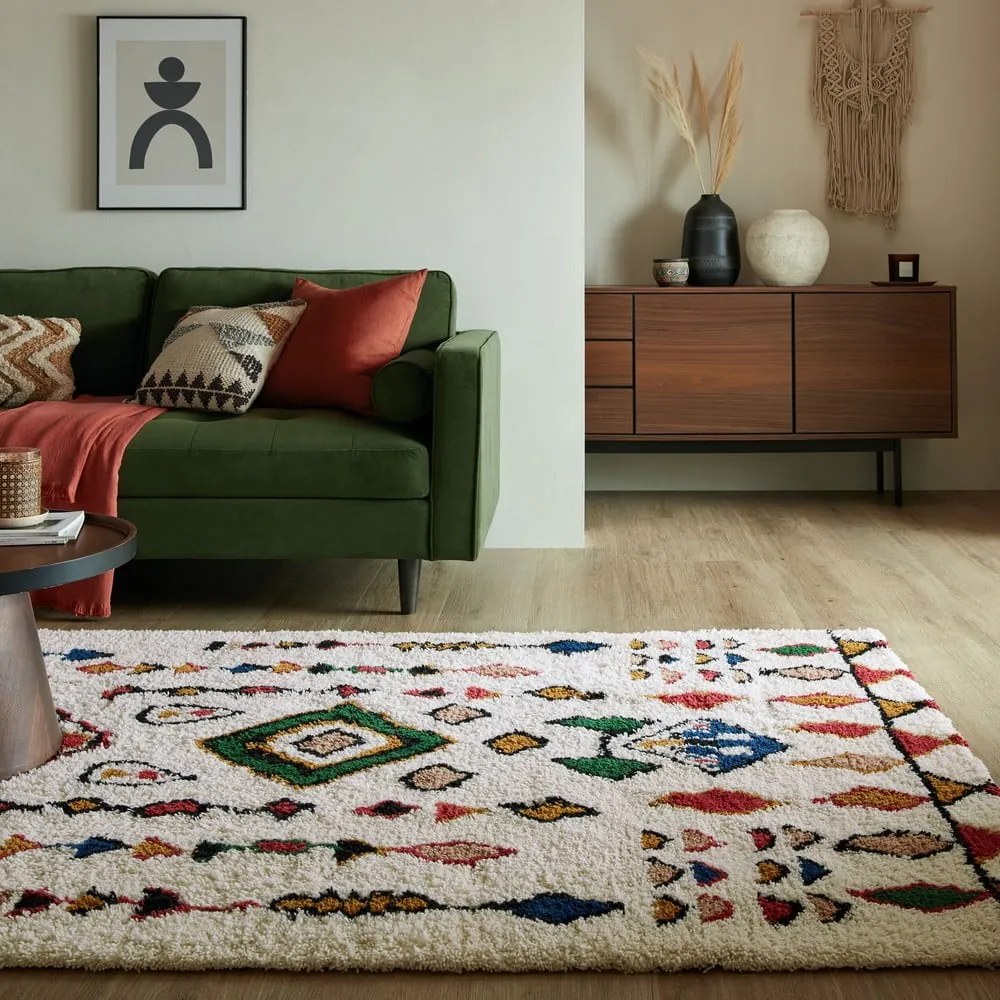 Covor crem țesut manual din lână 120x170 cm Moroccan Fes – Flair Rugs