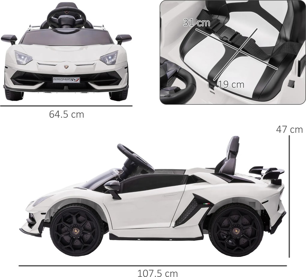 HOMCOM Mașinuță Electrică pentru Copii 3-5 Ani cu Uși Fluture, Mașinuță Electrică cu Telecomandă, 107,5x63x42 cm, Alb | Aosom Romania