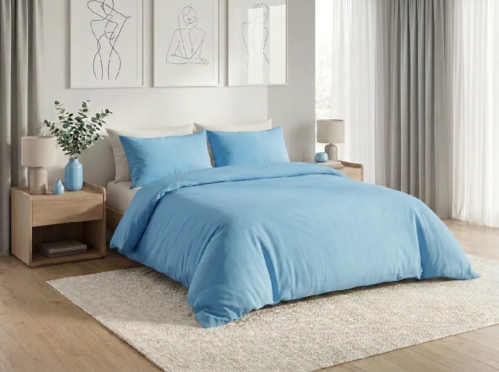 Lenjerie de pat din bumbac CALMORA albastru deschis Dimensiune lenjerie de pat: 2 buc 70 x 90 cm | 160 x 220 cm