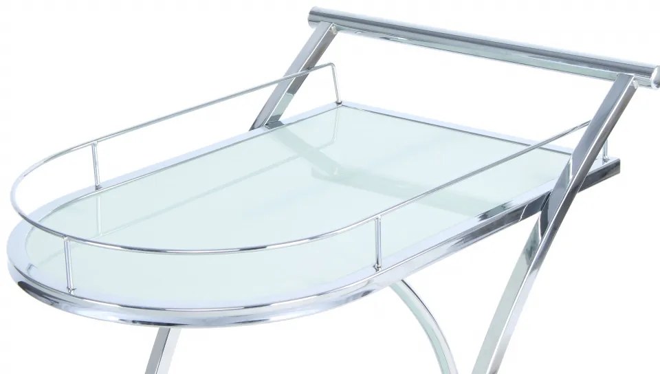 Masuta/Carucior pentru servire din sticla securizata James, 62x45x70 cm, alb/crom