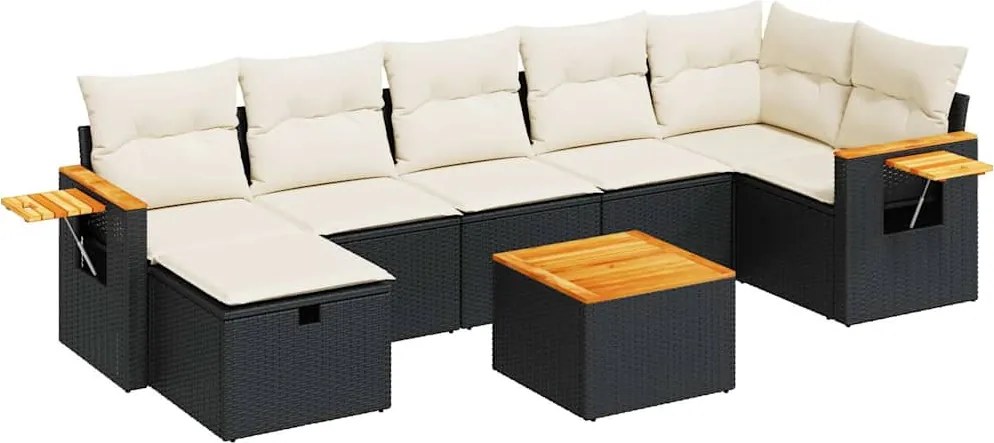 vidaXL Set mobilier de grădină cu perne, 8 piese, negru, poliratan