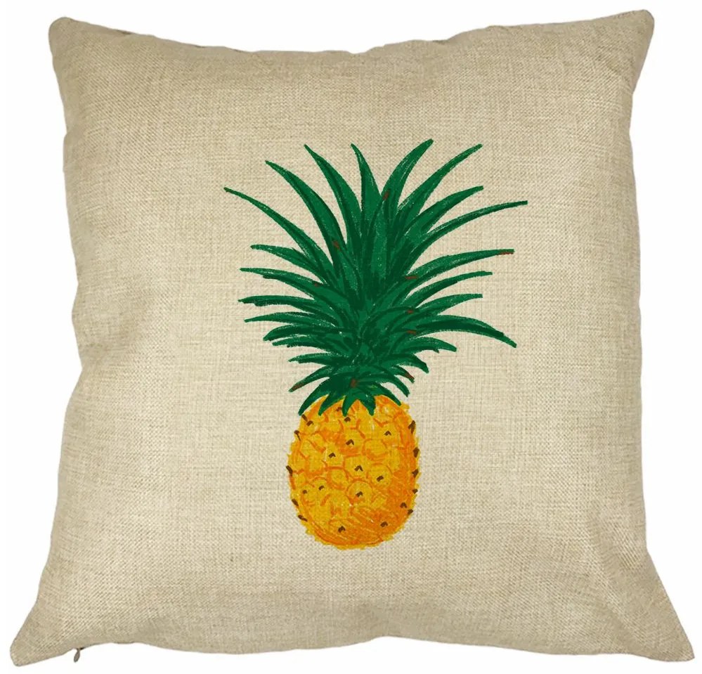 Perna Decorativa Patrata Ananas, 40x40 cm, Husa Detasabila, Burduf