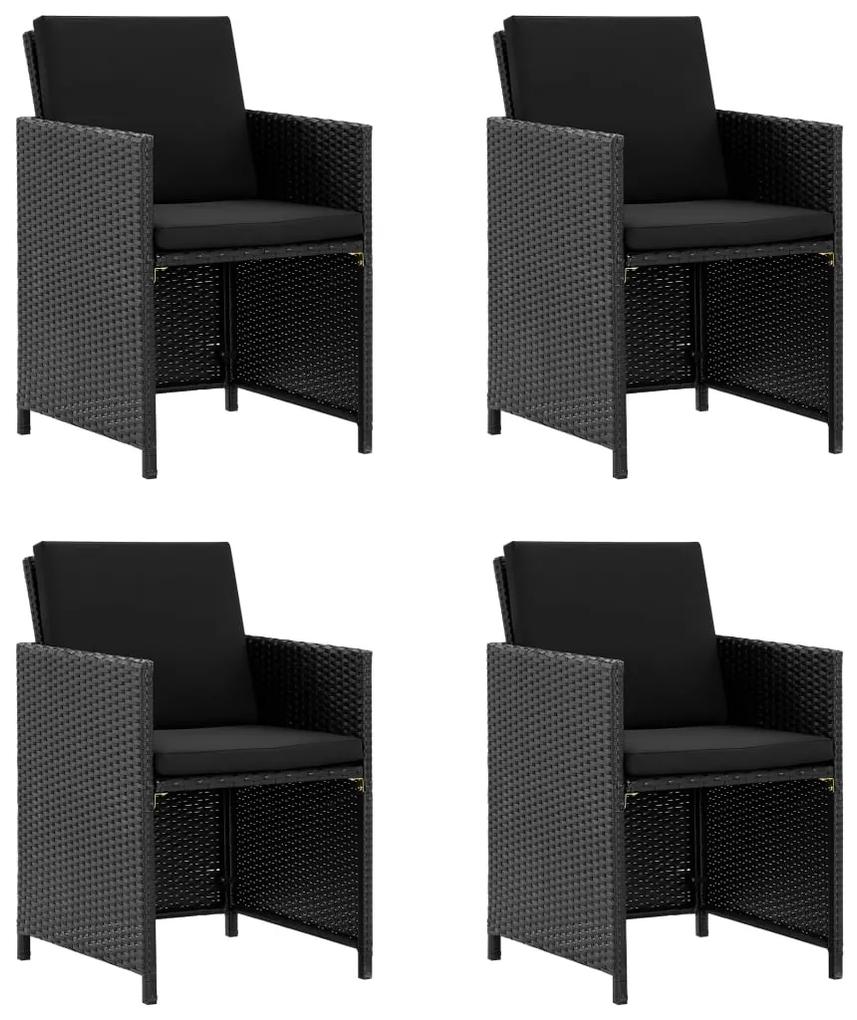 Set mobilier de exterior cu perne, 5 piese, negru, poliratan Negru, Patrat, 5, Da