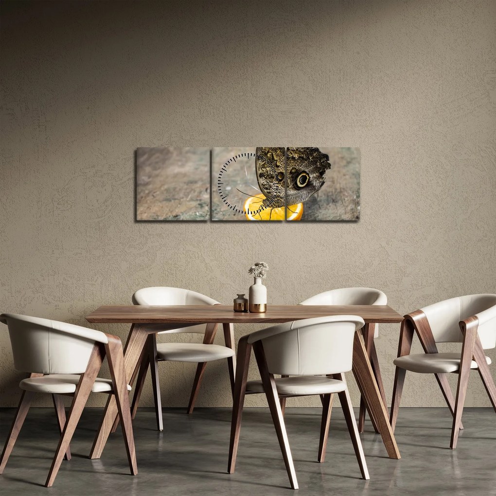 Tablou cu fluturi (cu ceas) (90x30 cm)