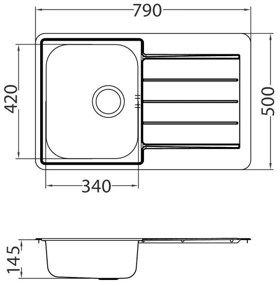 ALVEUS SET0026 - Chiuvetă de bucătărie LINE + Baterie pentru chiuvetă TONIA, 29,5 cm, satinat/crom