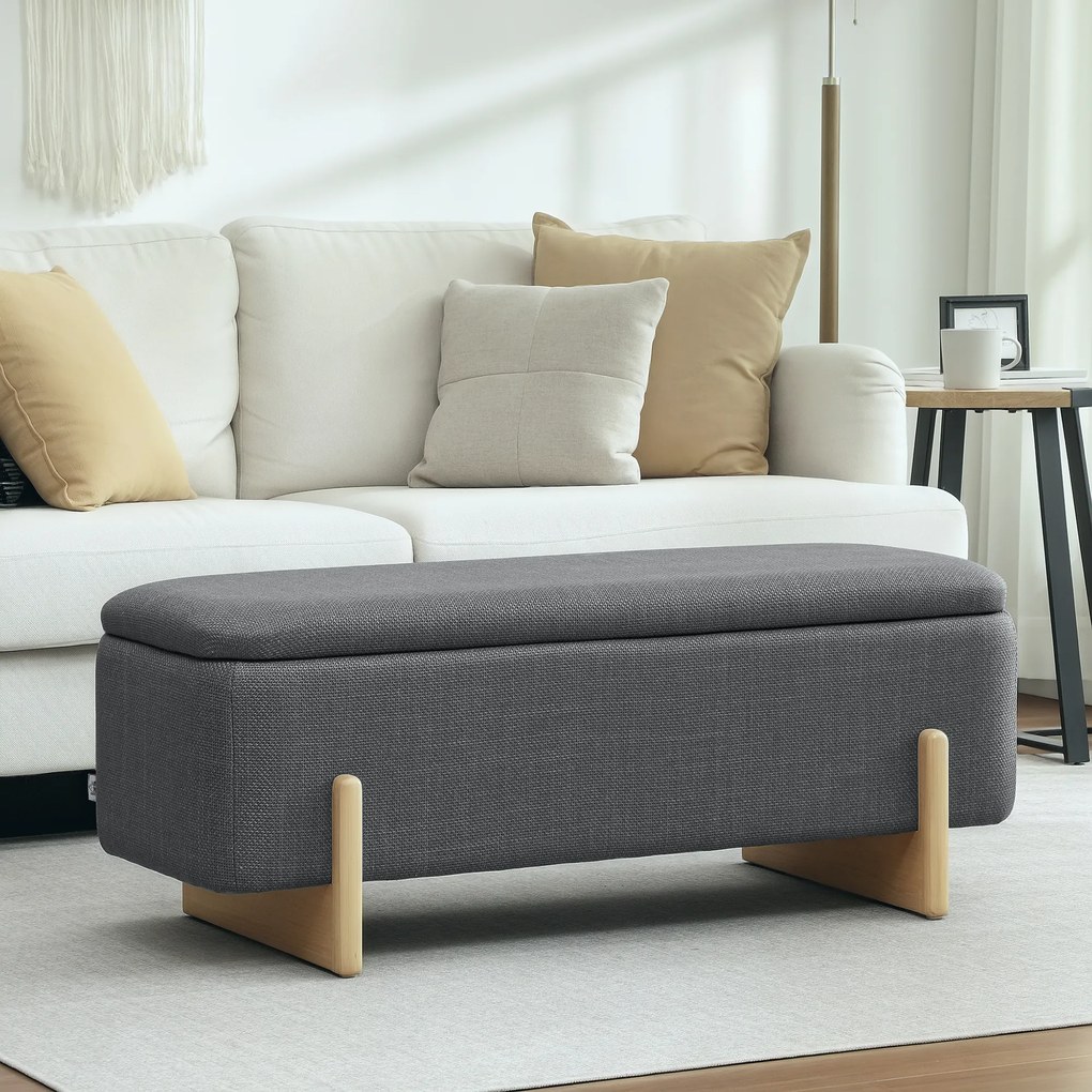 HOMCOM Bancă de depozitare, căptușită cu spumă, aspect de in, 111 x 44 x 44,5 cm, gri închis | Aosom Romania