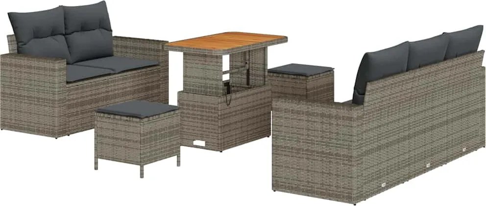 vidaXL Set de canapele pentru grădină cu pernă 8 pcs Gri poliratan