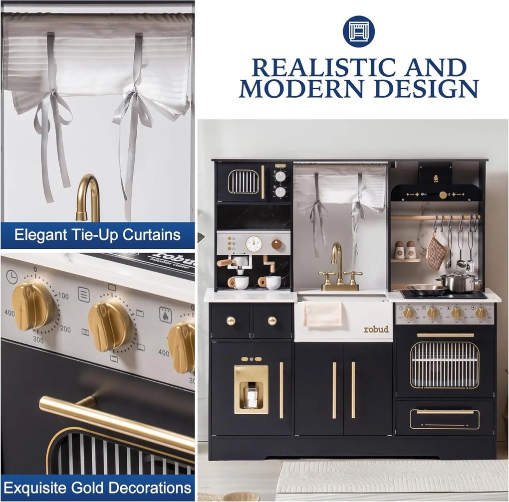 Bucatarie copii din lemn moderna neagra