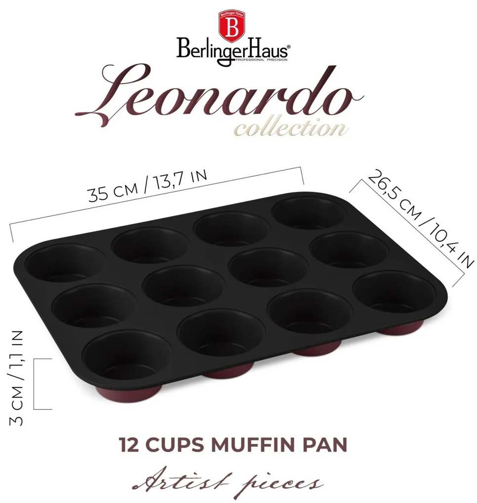 Tava 12 briose/muffins Leonardo Berlinger Haus BH 7945, visiniu mat