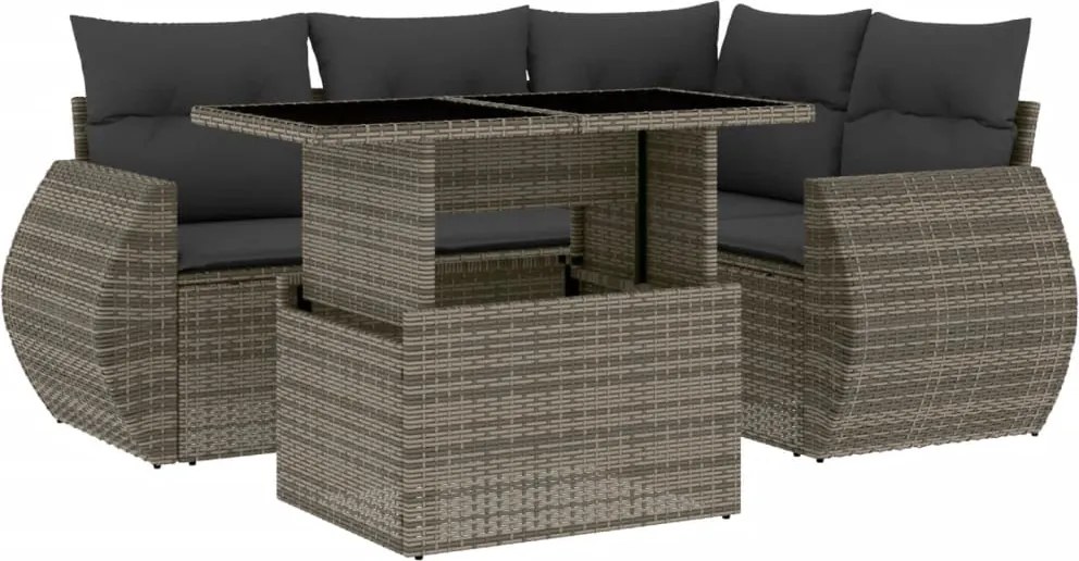 vidaXL Set canapea de grădină cu perne, 5 piese, gri, poliratan