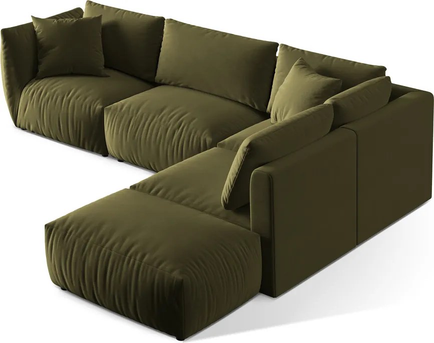 Coltar modular dreapta 4 locuri, Chris-184, Micadoni Home, 295x290x80 cm, catifea, verde deschis
