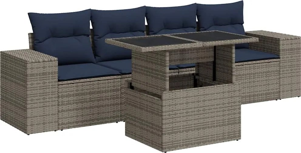 vidaXL Set canapea de grădină cu perne, 5 piese, poliratan/lemn acacia