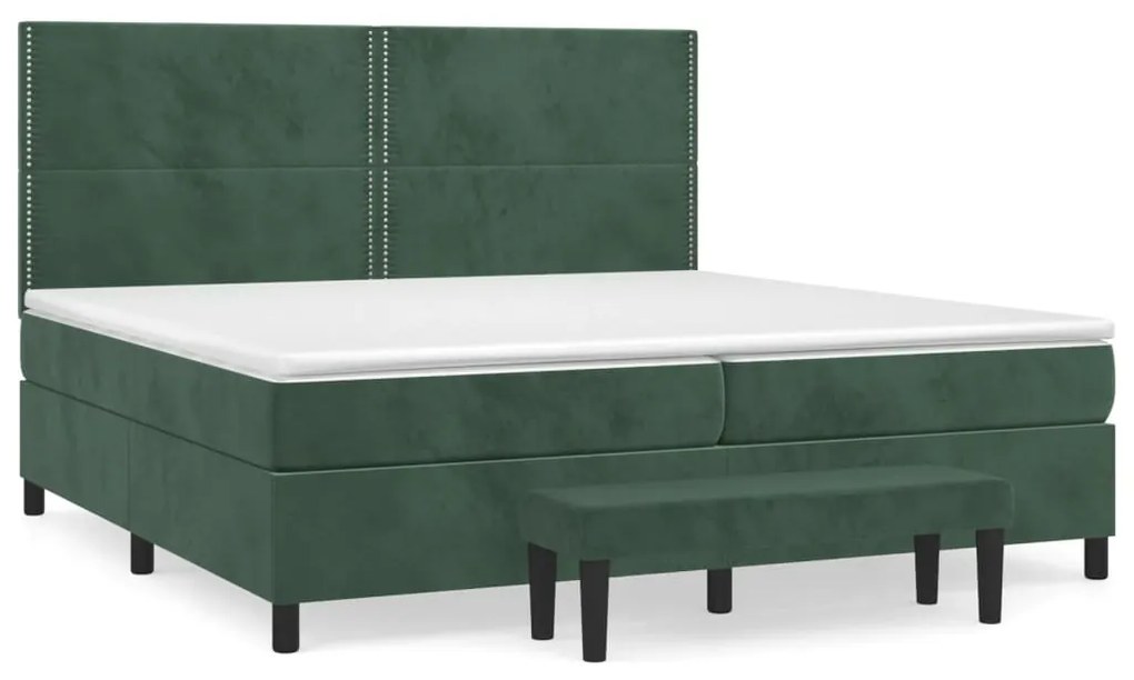 3137806 vidaXL Pat box spring cu saltea, verde închis, 200x200 cm, catifea