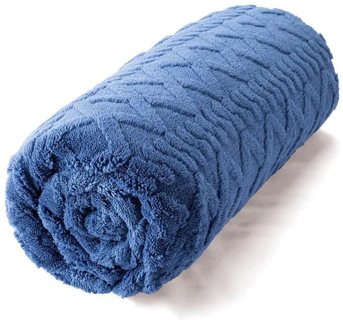 Cearşaf elastic cu blăniţă INVERNO, albastru închis 180 x 200 cm