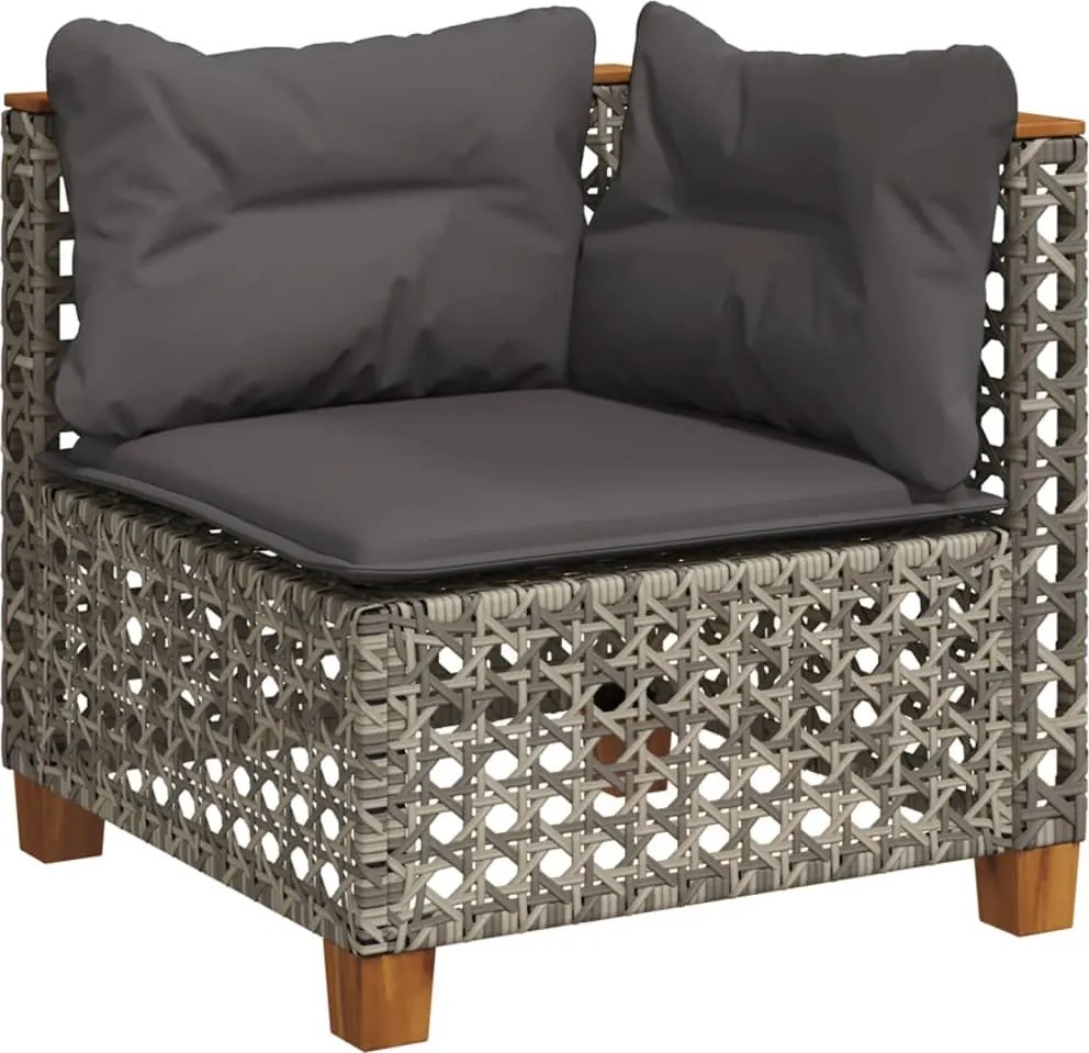 vidaXL Canapea de colț cu pernă de grădină, gri, poliratan