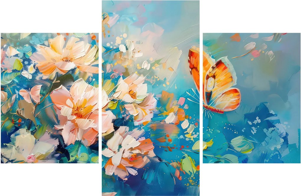 Tablou - Fluture și flori, pictură în ulei II. (90x60 cm)