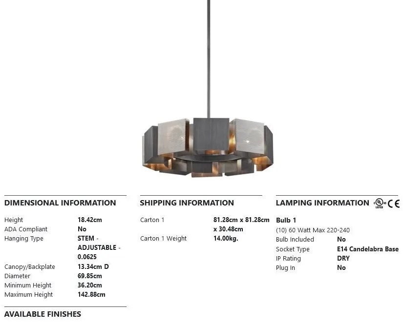 Candelabru design industrial-modern IMPRESSION cu 10 surse de lumina