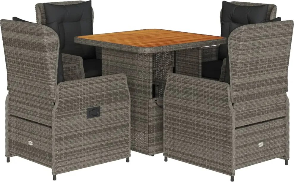 vidaXL Set mobilier de grădină cu perne, 5 piese, gri, poliratan