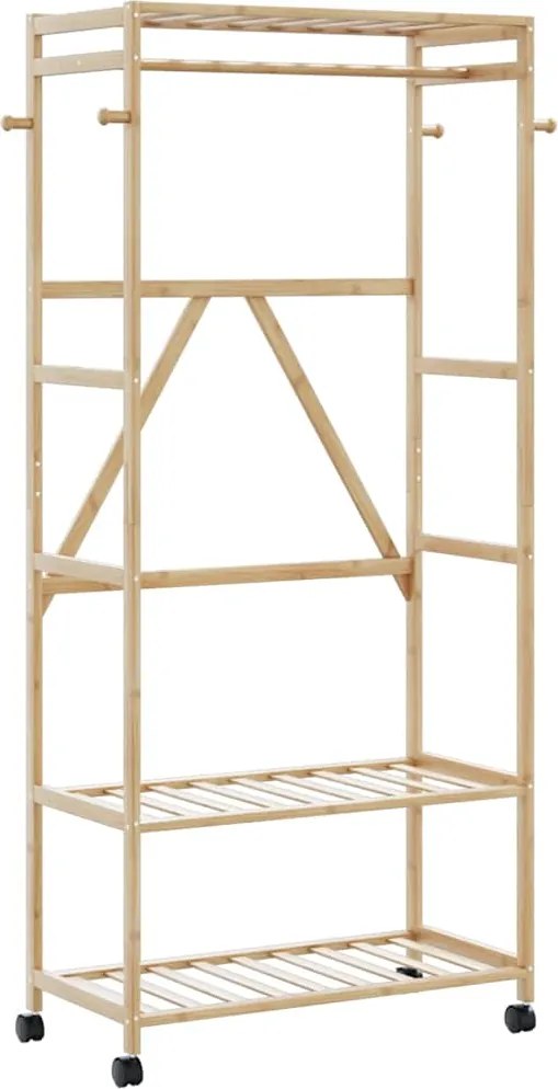 vidaXL Suport pentru haine cu rafturi și roți 90x40x179,5 cm bambus