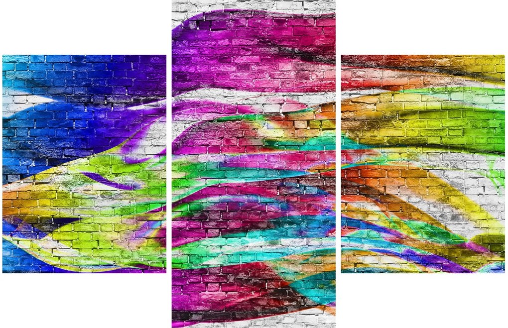 Tablou - Zid de cărămidă cu flăcări colorate (90x60 cm)