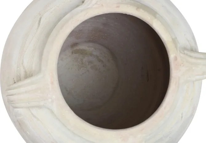 Vas decorativ amforă din teracotă artizanală, finisaj craft alb-crem, cu 4 anse, 57×57×93 cm, „Jerba"