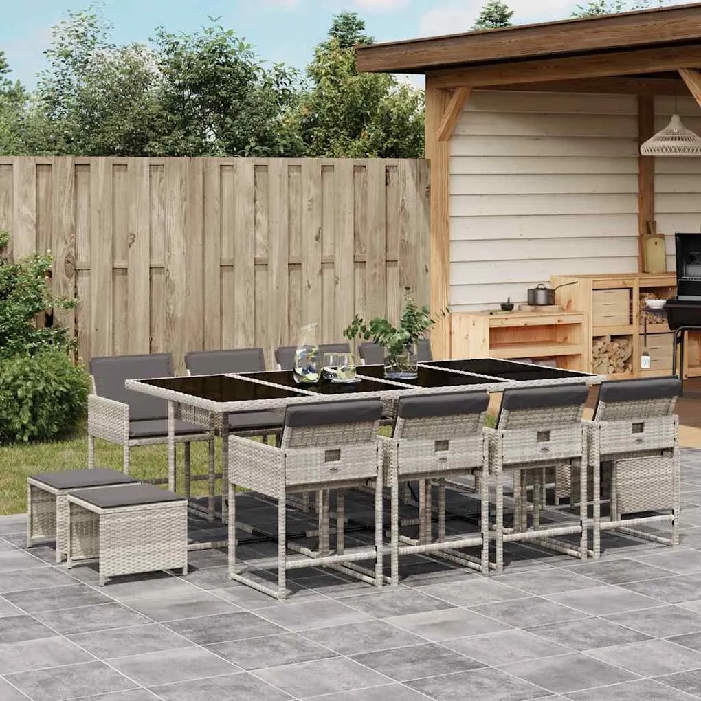 vidaXL Set mobilier de grădină cu perne 13 piese gri deschis poliratan