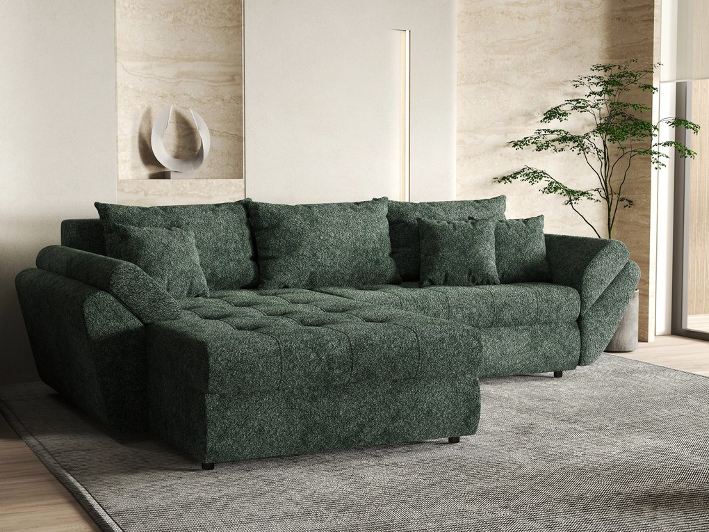 Colțar extensibil dumonde cu ladă de depozitare si sezut confortabil din spuma high-density, Loana Euphoria Green 270x185 cm