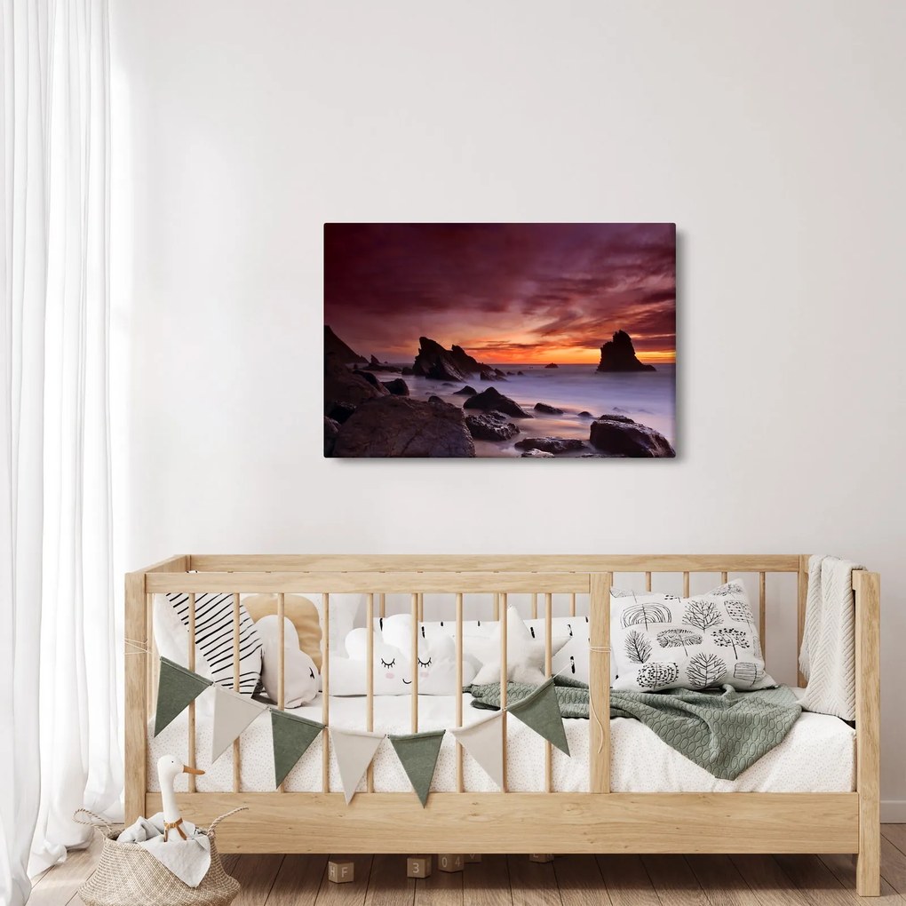 Tablou cu apus de soare pe mal (90x60 cm)
