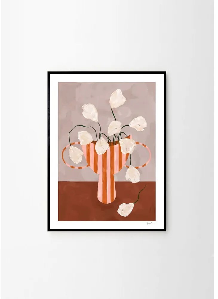 Poster 50x70 cm White Flowers in Striped Vase – Frankie Penwill – The Poster Club