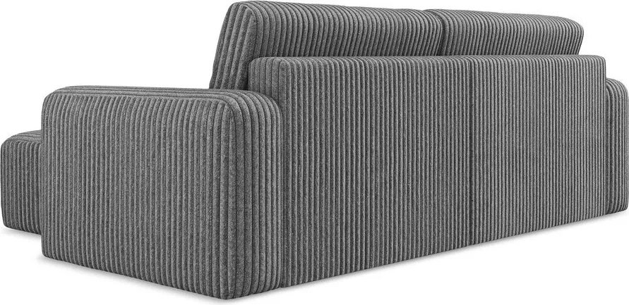 Colțar gri extensibil/cu spațiu de depozitare cu tapițerie din catifea reiată (cu colț pe partea dreaptă/cu șezlong) Kona – Makamii